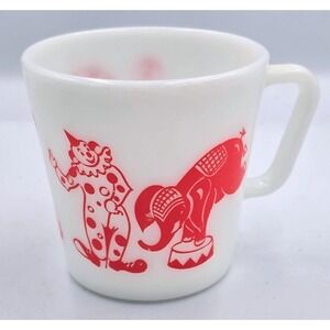 Vtg Pyrex Milk Glass Circus Childs D-Handle Mug Red Clown Elephant Seal Dog 1710